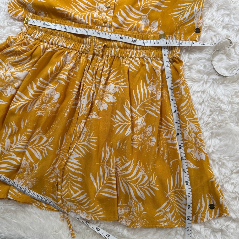Roxy Women 2 Piece Set Mustard Yellow Tropical Floral Crop Top Mini Skirt Size M - Picture 5 of 8